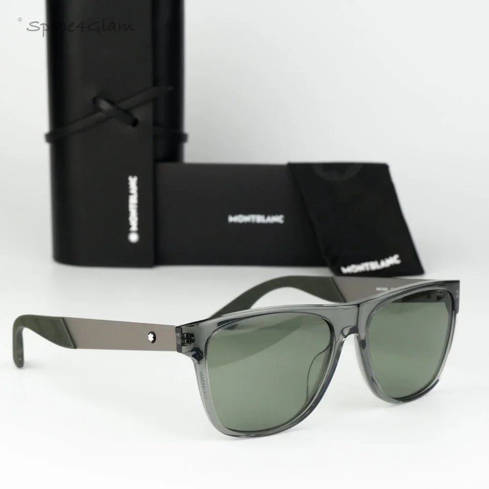 Montblanc Men Sunglasses Grey Ruthenium Green Square MB0298S 003 BRAND NEW
